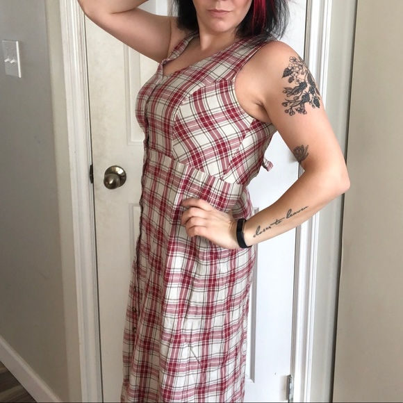 Vintage Dresses & Skirts - Vintage 90s Prairiecore Two Roads Plaid Button-Down Maxi Dress - aprox size 8-10